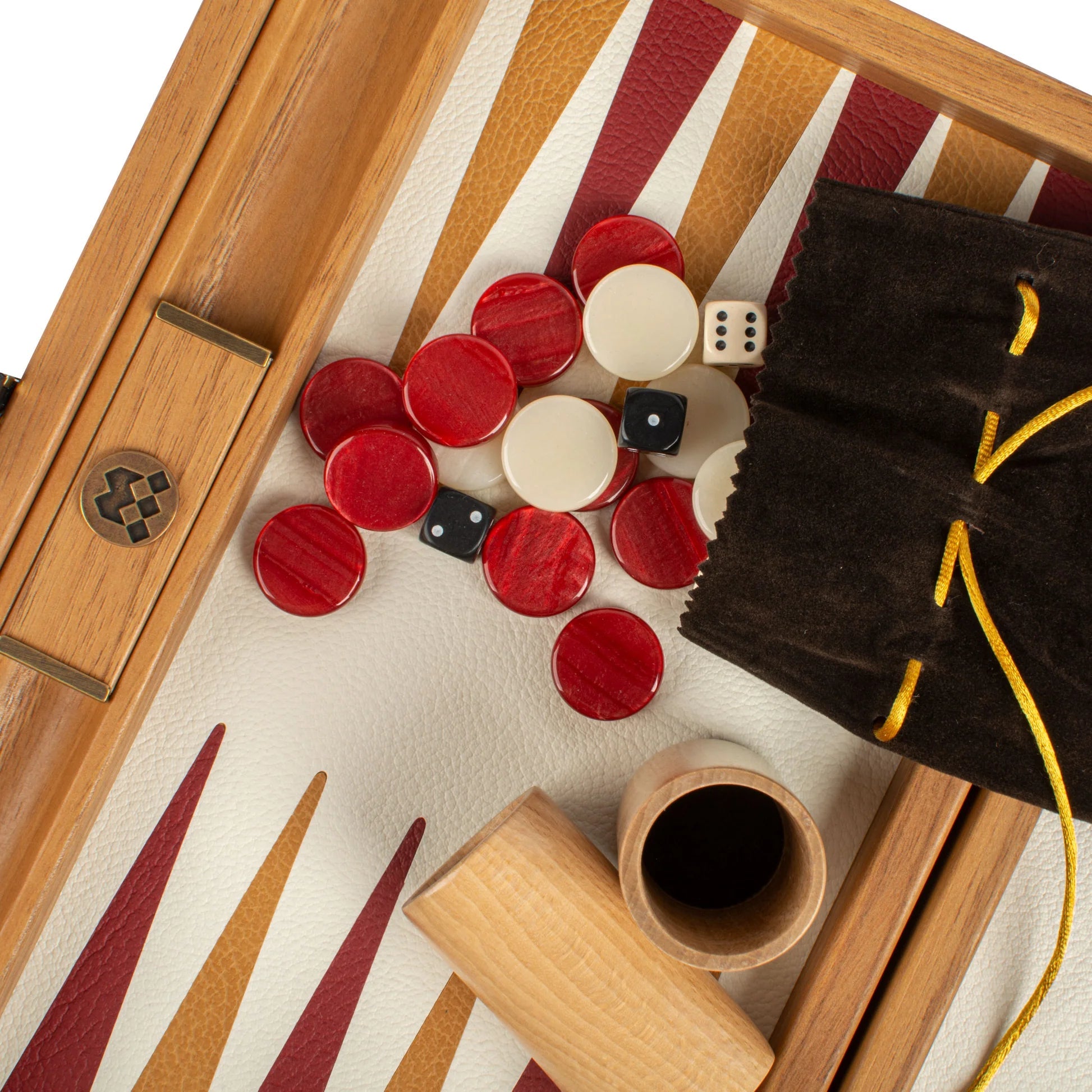 Backgammon en Bois et Cuir Vegan - Rouge tressé - Backgammon en bois marqueté et cuir vegan cadeau adulte - Rouge et Noir