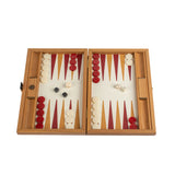 Backgammon en Bois et Cuir Vegan - Rouge tressé - Backgammon en bois marqueté et cuir vegan cadeau adulte - Rouge et Noir