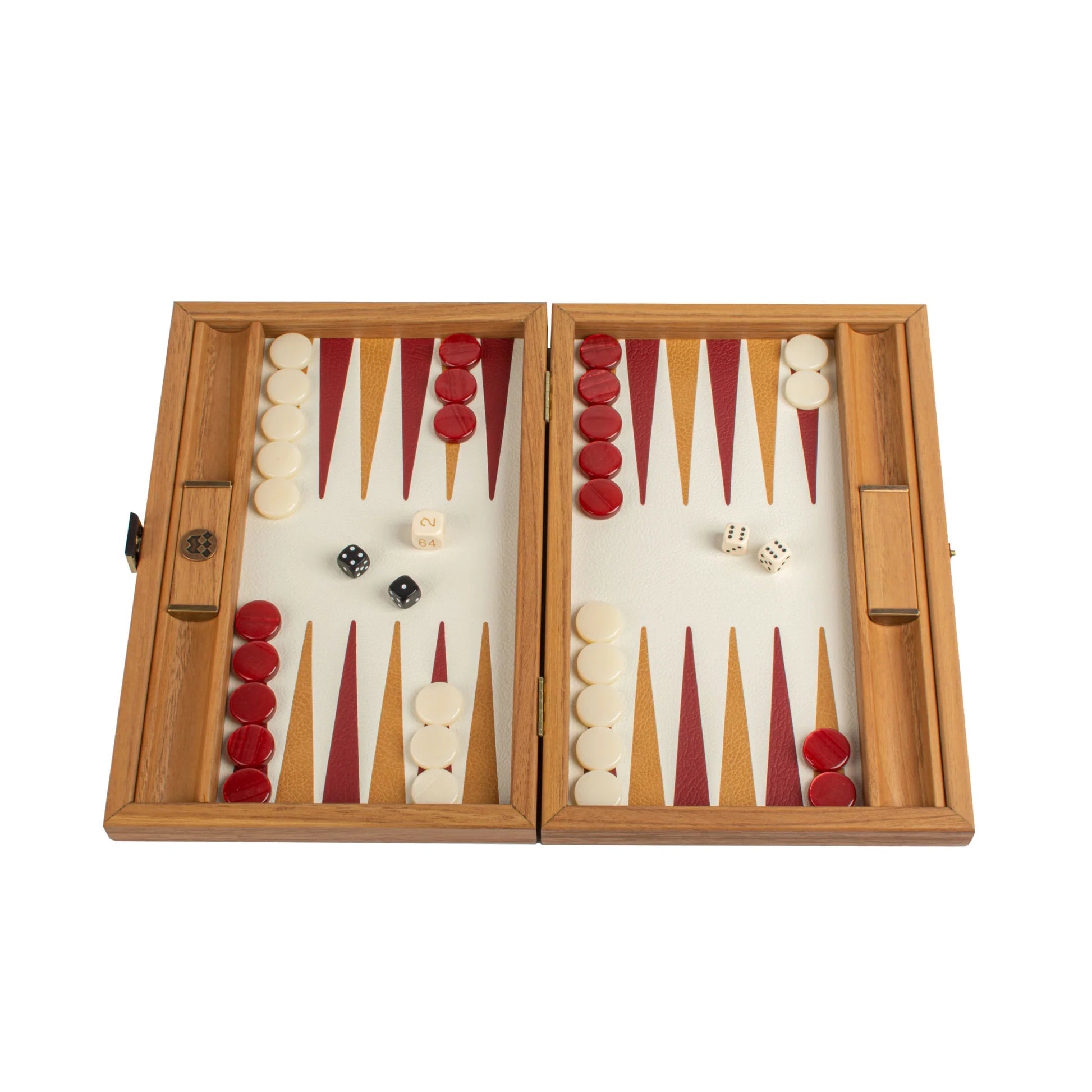 Backgammon en Bois et Cuir Vegan - Rouge tressé - Backgammon en bois marqueté et cuir vegan cadeau adulte - Rouge et Noir