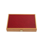 Backgammon en Bois et Cuir Vegan - Rouge tressé - Backgammon en bois marqueté et cuir vegan cadeau adulte - Rouge et Noir