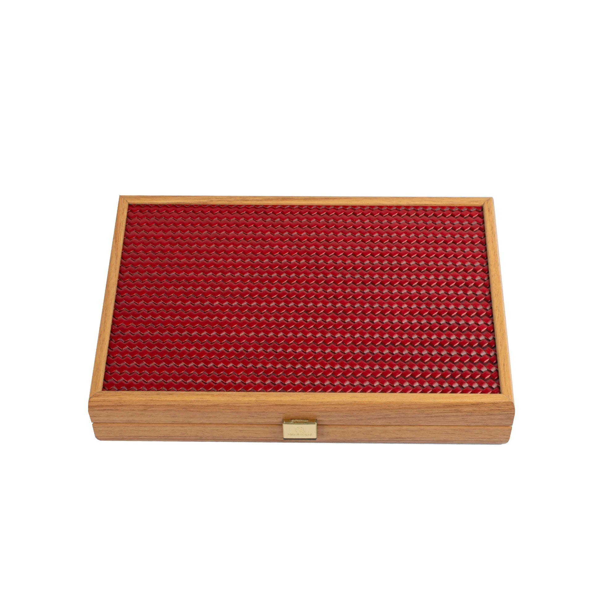 Backgammon en Bois et Cuir Vegan - Rouge tressé - Backgammon en bois marqueté et cuir vegan cadeau adulte - Rouge et Noir