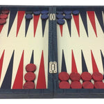 Backgammon en Cuir véritable MM - Bleu croco - Renzo Romagnoli - Backgammon en cuir bel objet - Rouge et Noir