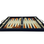 Backgammon en Cuir véritable MM - Bleu - Renzo Romagnoli - Backgammon en cuir bel objet - Rouge et Noir