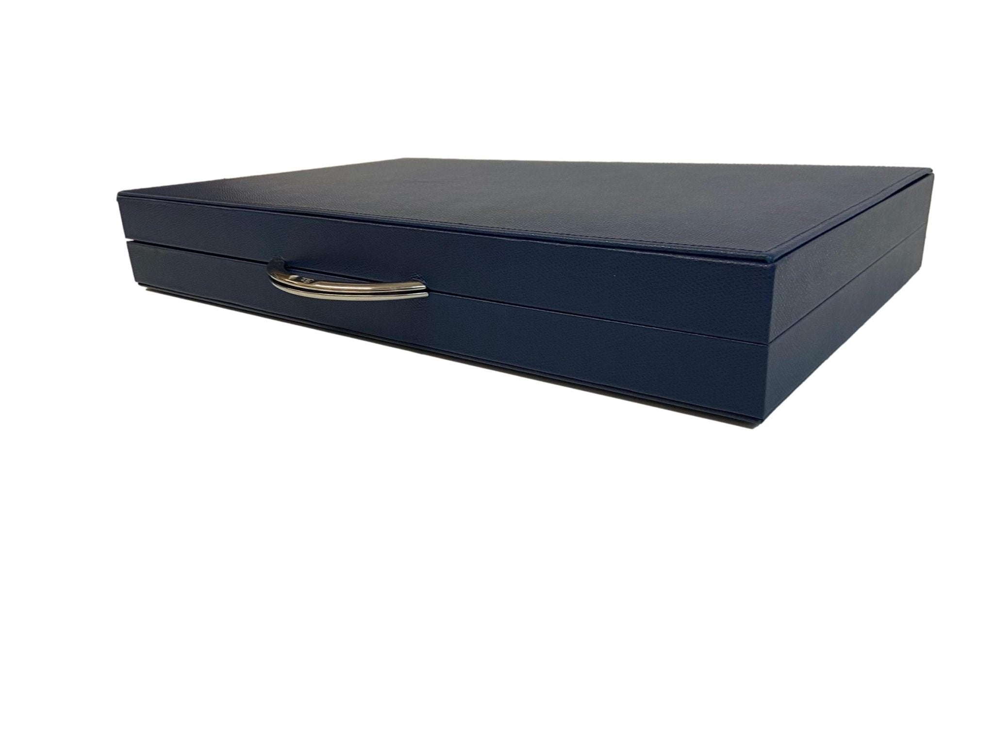 Backgammon en Cuir véritable MM - Bleu - Renzo Romagnoli - Backgammon en cuir bel objet - Rouge et Noir