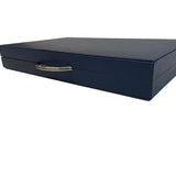 Backgammon en Cuir véritable MM - Bleu - Renzo Romagnoli - Backgammon en cuir bel objet - Rouge et Noir