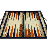 Backgammon en Cuir véritable MM - Bleu - Renzo Romagnoli - Backgammon en cuir bel objet - Rouge et Noir