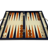 Backgammon en Cuir véritable MM - Bleu - Renzo Romagnoli - Backgammon en cuir bel objet - Rouge et Noir
