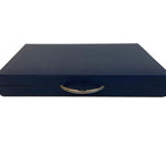 Backgammon en Cuir véritable MM - Bleu - Renzo Romagnoli - Backgammon en cuir bel objet - Rouge et Noir