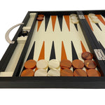 Backgammon en Cuir véritable MM - Noir / Orange - Renzo Romagnoli - Backgammon en cuir - Rouge et Noir