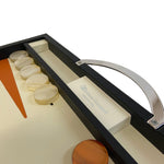 Backgammon en Cuir véritable MM - Noir / Orange - Renzo Romagnoli - Backgammon en cuir - Rouge et Noir