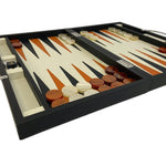 Backgammon en Cuir véritable MM - Noir / Orange - Renzo Romagnoli - Backgammon en cuir - Rouge et Noir