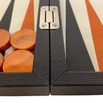Backgammon en Cuir véritable MM - Noir / Orange - Renzo Romagnoli - Backgammon en cuir - Rouge et Noir
