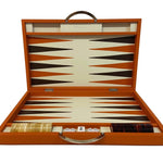 Backgammon en Cuir véritable MM - Orange - Renzo Romagnoli - Backgammon en cuir - Rouge et Noir