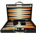 Backgammon en Cuir véritable MM - Vert/Orange - Renzo Romagnoli - Backgammon en cuir - Rouge et Noir