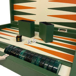 Backgammon en Cuir véritable MM - Vert/Orange - Renzo Romagnoli - Backgammon en cuir - Rouge et Noir