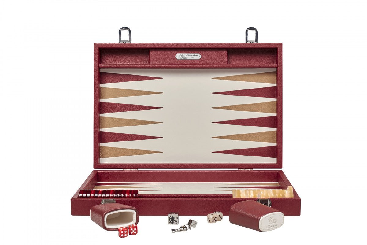 Backgammon Hector Saxe - Buffle Bordeaux - Grand - Backgammon en cuir - Rouge et Noir