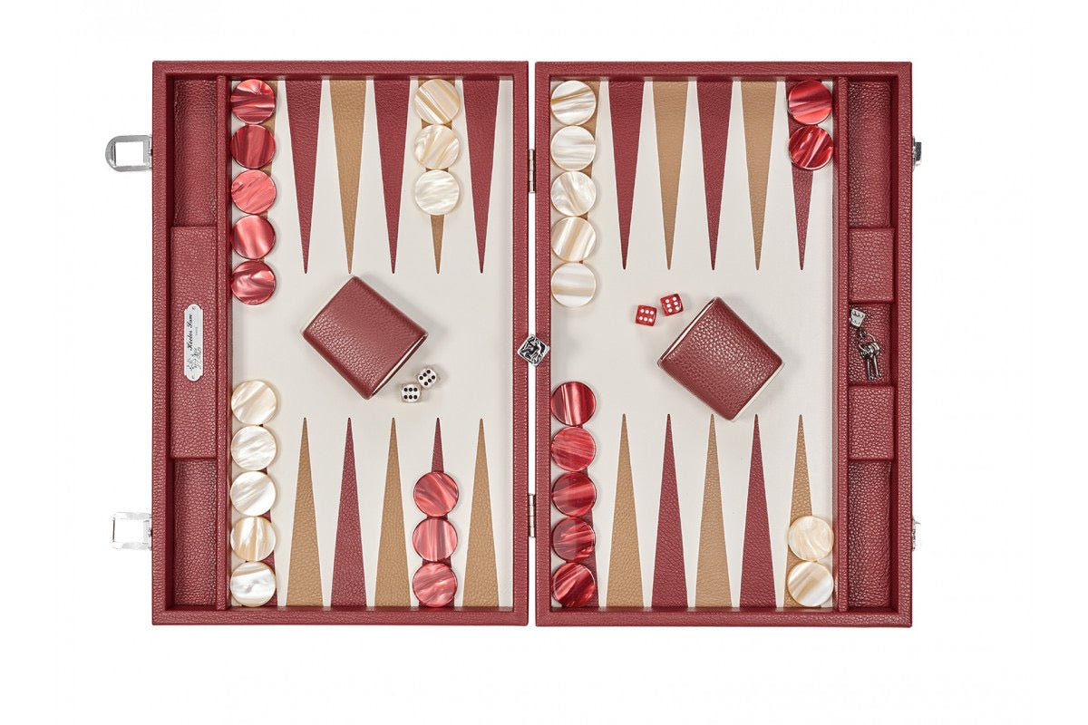 Backgammon Hector Saxe - Buffle Bordeaux - Grand - Backgammon en cuir - Rouge et Noir