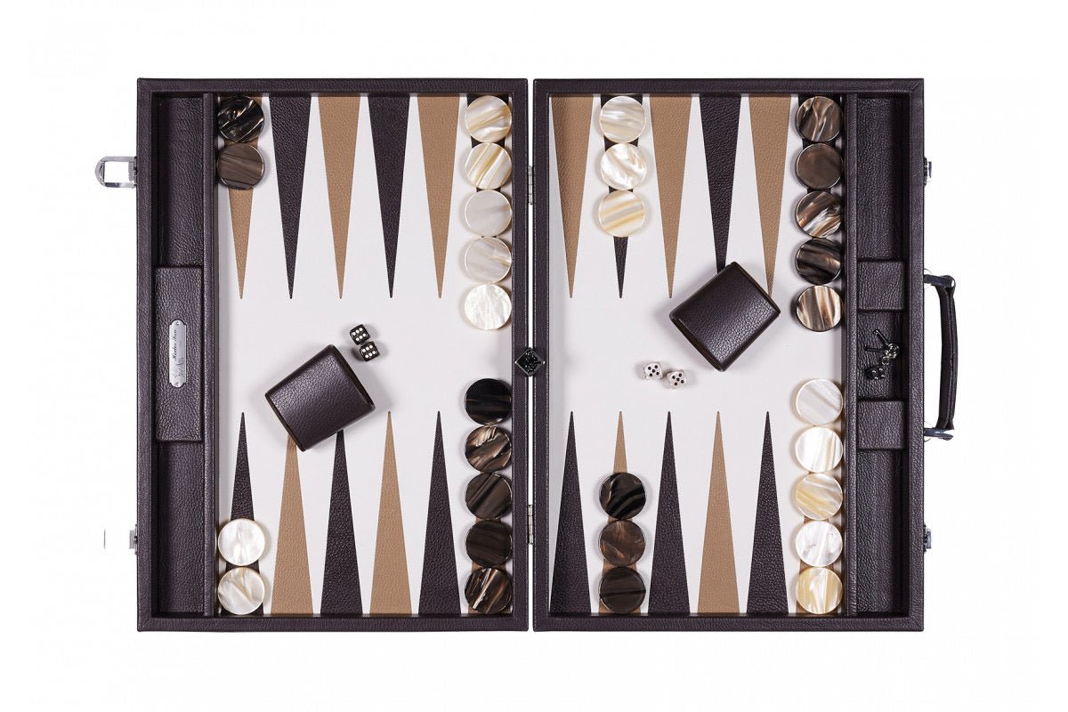 Backgammon Hector Saxe - Buffle Chocolat - Compétition - backgammon cuir véritable - Rouge et Noir
