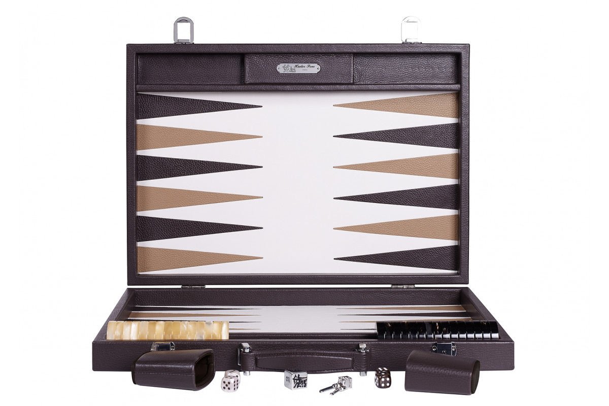 Backgammon Hector Saxe - Buffle Chocolat - Compétition - backgammon cuir véritable - Rouge et Noir