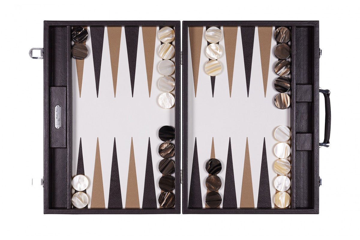 Backgammon Hector Saxe - Buffle Chocolat - Compétition - backgammon cuir véritable - Rouge et Noir