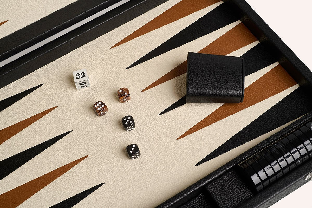 Backgammon Hector Saxe - Buffle Noir - Compétition - backgammon cuir véritable - Rouge et Noir