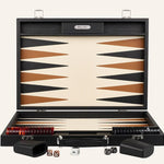 Backgammon Hector Saxe - Buffle Noir - Compétition - backgammon cuir véritable - Rouge et Noir
