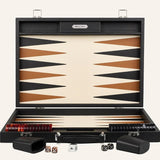 Backgammon Hector Saxe - Buffle Noir - Compétition - backgammon cuir véritable - Rouge et Noir