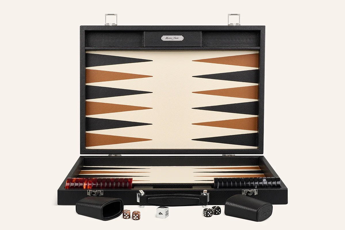 Backgammon Hector Saxe - Buffle Noir - Compétition - backgammon cuir véritable - Rouge et Noir