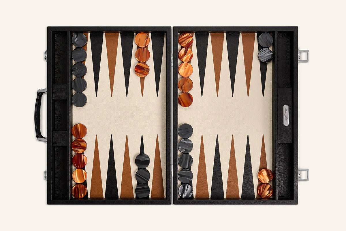 Backgammon Hector Saxe - Buffle Noir - Compétition - backgammon cuir véritable - Rouge et Noir