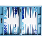 Backgammon Hector Saxe - Cuir Bleu ciel - Moyen - Backgammon en cuir - Rouge et Noir