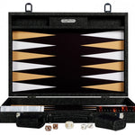 Backgammon Hector Saxe - Jeans Noir / Champagne - Compétition - Backgammon en cuir vegan - Rouge et Noir