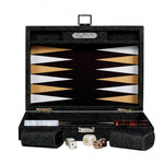 Backgammon Hector Saxe - Jeans Noir / Champagne - Moyen - Backgammon en cuir vegan - Rouge et Noir