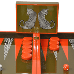 Backgammon Luxe en bois laqué - Léopard - Backgammon en bois laqué de luxe marqueté cadeau adulte - Rouge et Noir