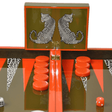 Backgammon Luxe en bois laqué - Léopard - Backgammon en bois laqué de luxe marqueté cadeau adulte - Rouge et Noir