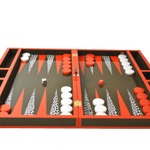 Backgammon Luxe en bois laqué - Léopard - Backgammon en bois laqué de luxe marqueté cadeau adulte - Rouge et Noir