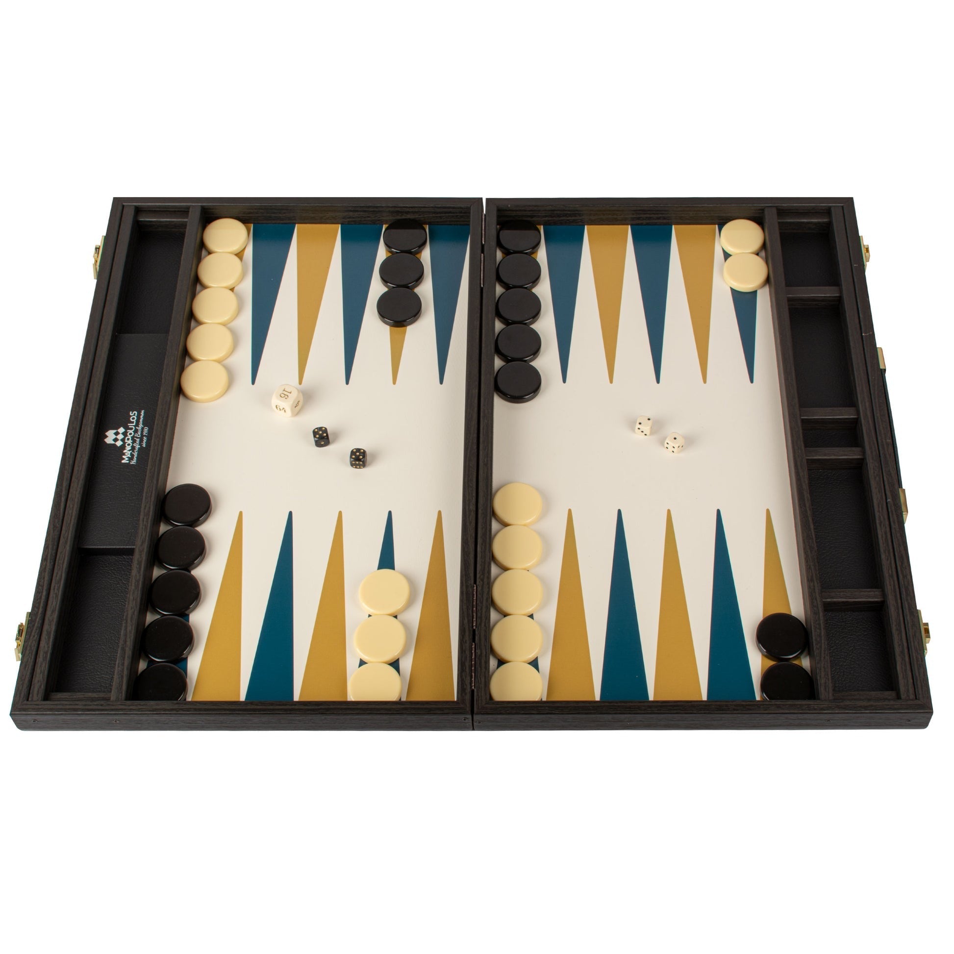 Backgammon Manopoulos bois et cuir - Compétition - Grand Prix - Backgammon en bois marqueté et cuir vegan cadeau adulte luxe - Rouge et Noir