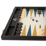 Backgammon Manopoulos bois et cuir - Compétition - Grand Prix - Backgammon en bois marqueté et cuir vegan cadeau adulte luxe - Rouge et Noir
