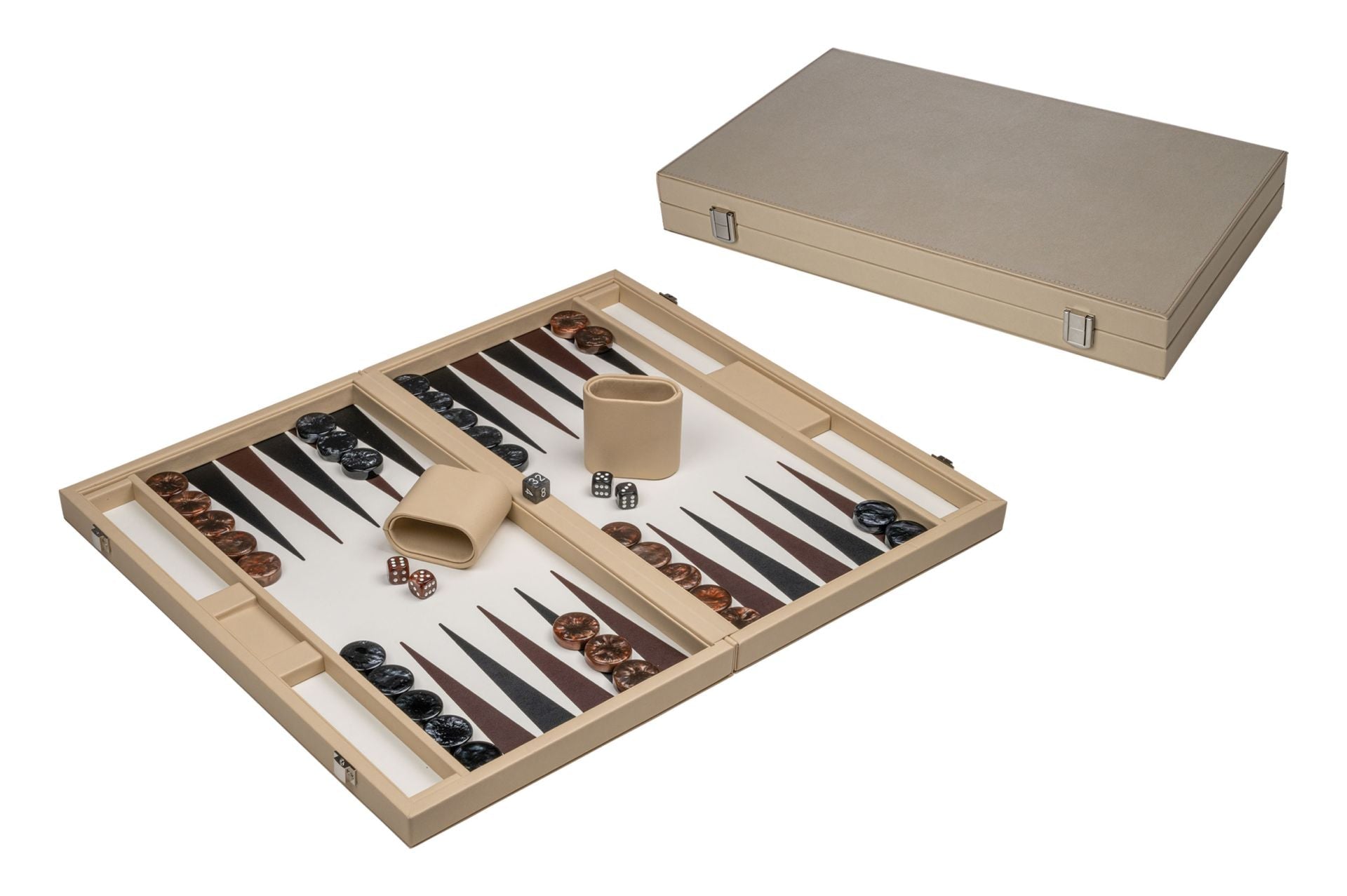 Backgammon style Cuir - GM - Beige - Backgammon en cuir vegan - Rouge et Noir