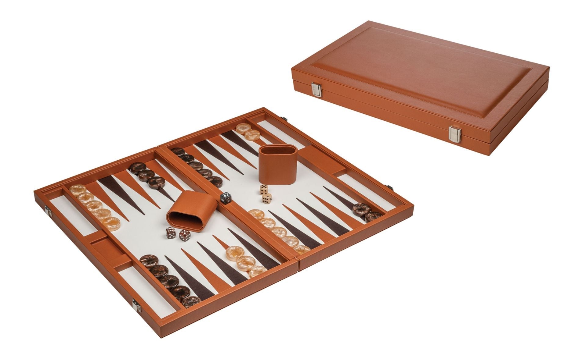 Backgammon style Cuir - GM - Caramel - Backgammon en cuir vegan - Rouge et Noir