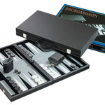 Backgammon style Cuir - Surpiqué - Gris - Backgammon en cuir vegan - Rouge et Noir