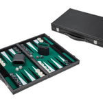 Backgammon style Cuir - Surpiqué - Vert / Noir - mm - Backgammon en cuir vegan - Rouge et Noir