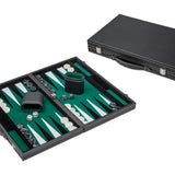 Backgammon style Cuir - Surpiqué - Vert / Noir - mm - Backgammon en cuir vegan - Rouge et Noir