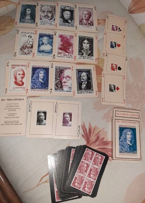 Cartes Philatélie - jeu de cartes illustrées - Rouge et Noir