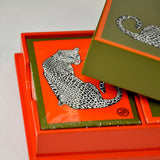 Coffret bridge luxe en bois laqué - Leopard - jeu de cartes coffret bridge à jouer coffret de cartes luxe - Rouge et Noir