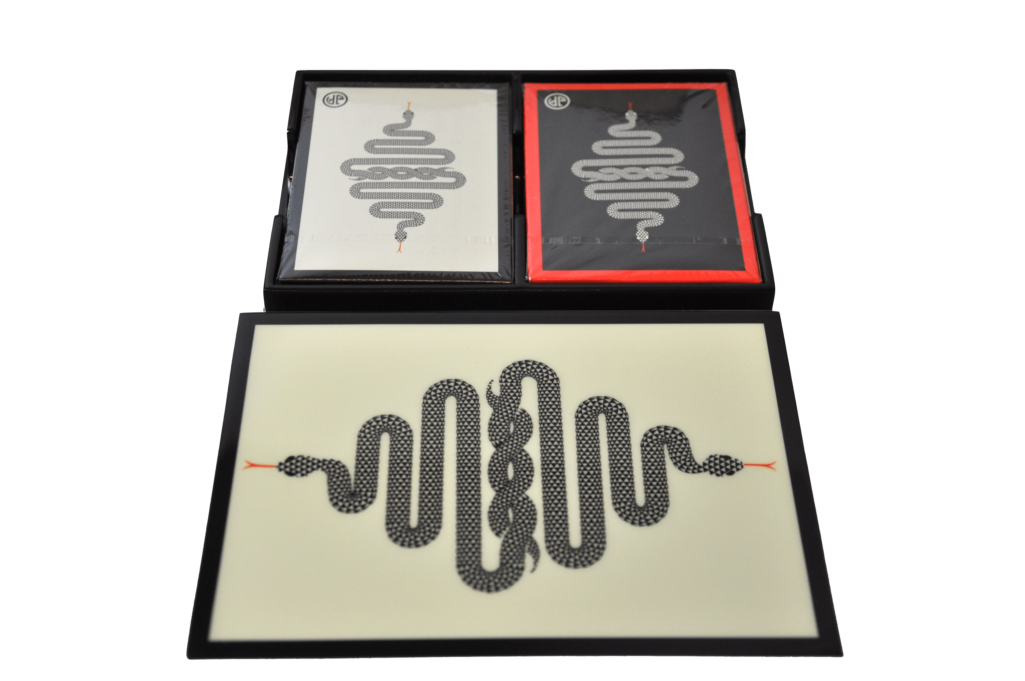 Coffret bridge luxe en bois laqué - Serpent - jeu de cartes coffret bridge à jouer coffret de cartes luxe - Rouge et Noir