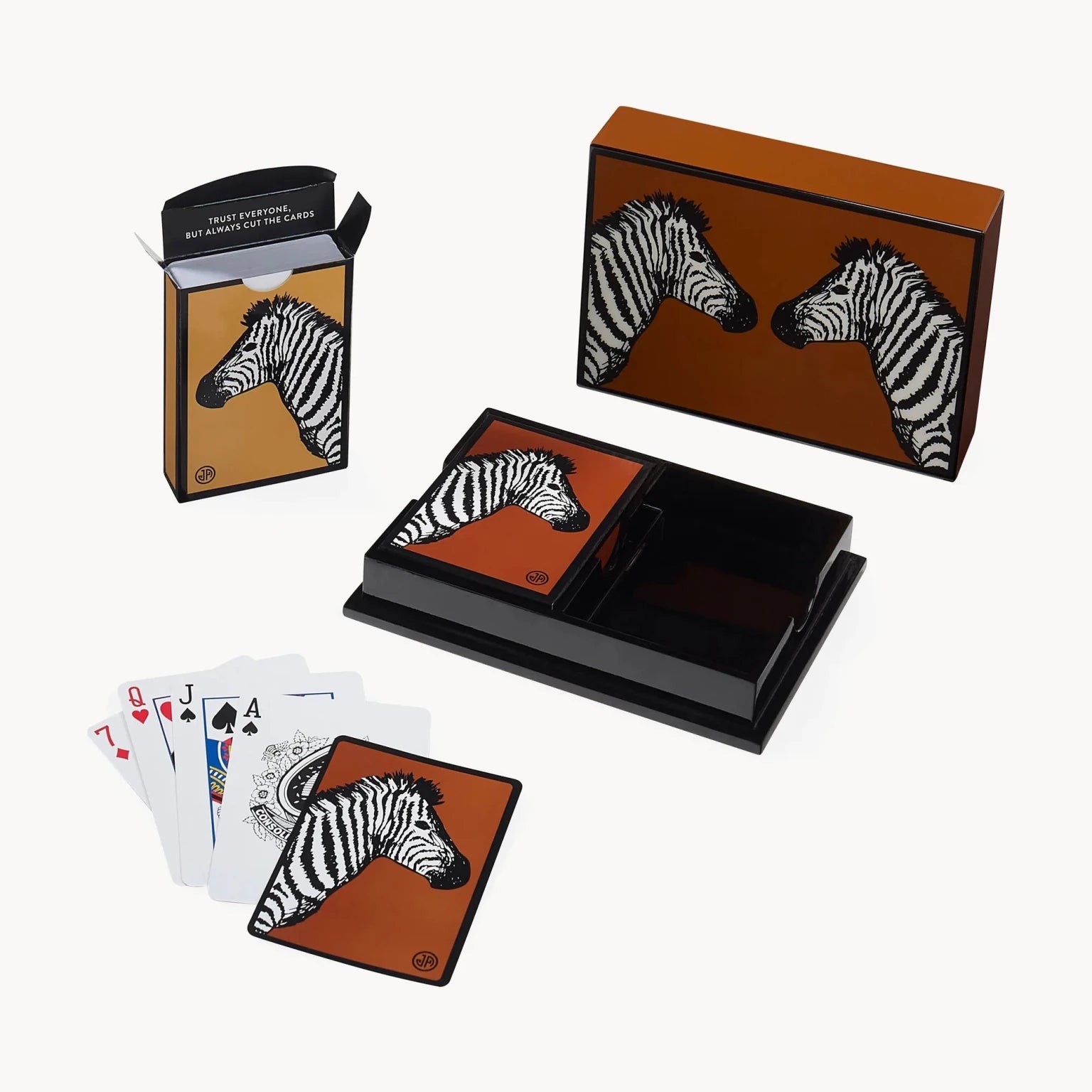 Coffret bridge luxe en bois laqué - Zèbre - jeu de cartes coffret bridge à jouer coffret de cartes luxe - Rouge et Noir