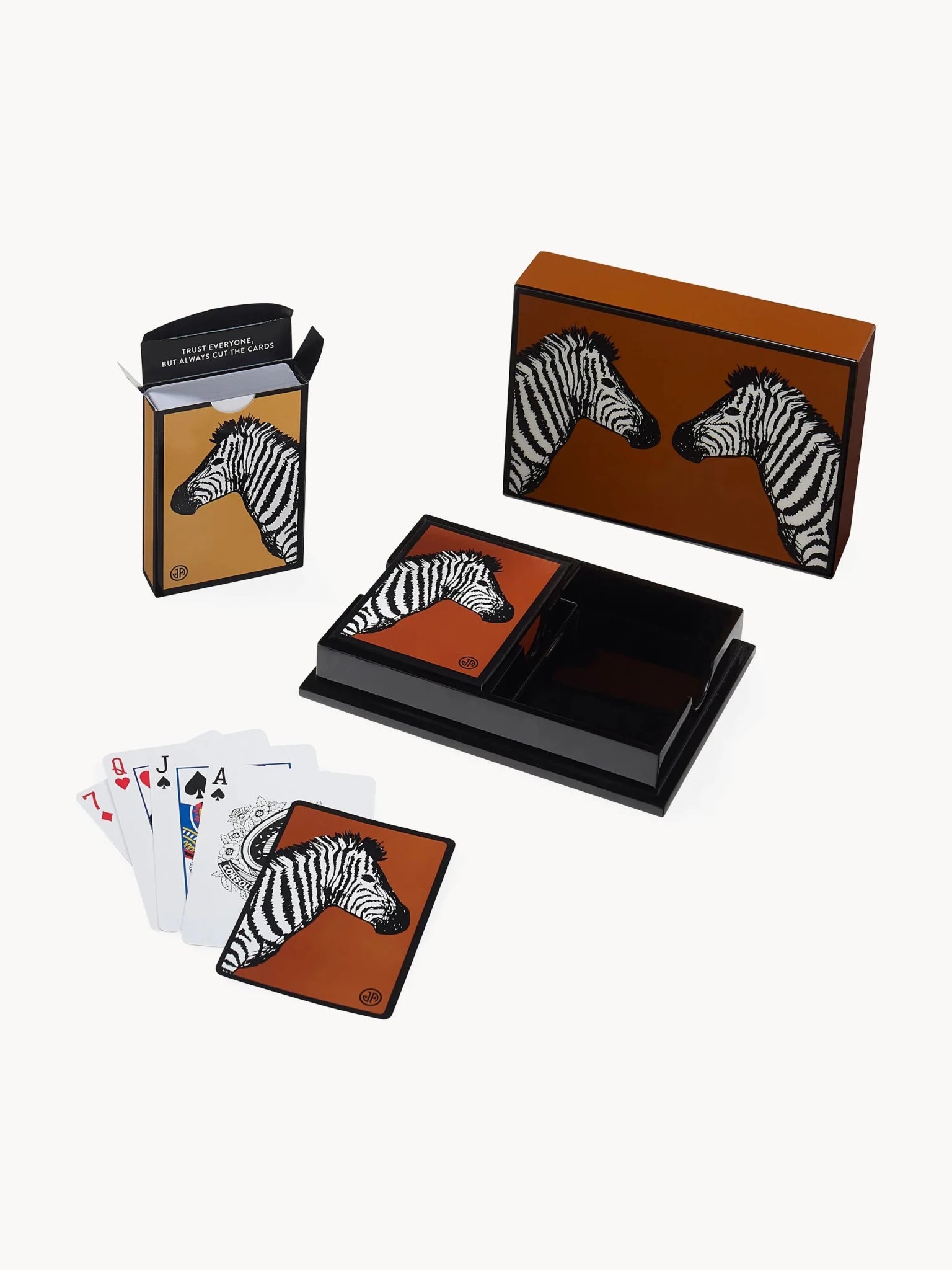 Coffret bridge luxe en bois laqué - Zèbre - jeu de cartes coffret bridge à jouer coffret de cartes luxe - Rouge et Noir