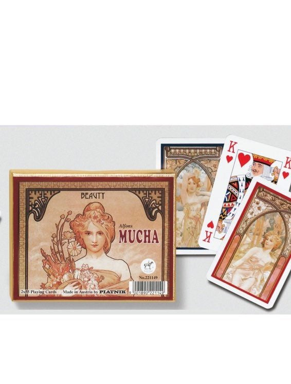 Coffret double Piatnik - Mucha - Beauty - jeu de cartes bridge - Rouge et Noir