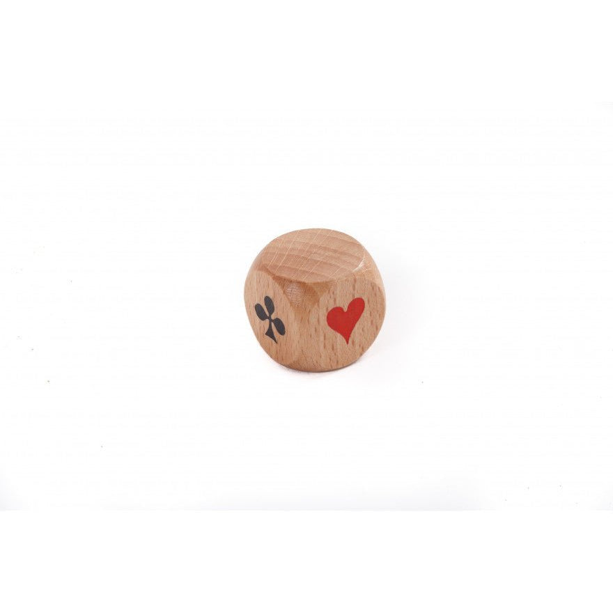 Dé d'atout en hêtre - Symboles de cartes - 30 mm - jeu de cartes belote - Rouge et Noir