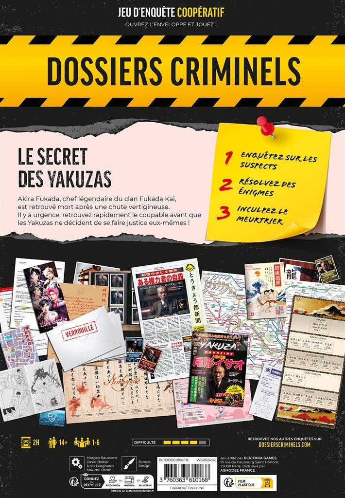 DOSSIERS CRIMINELS : LE SECRET DES YAKUZAS - Jeu de plateau de stratégie coopératif - Rouge et Noir